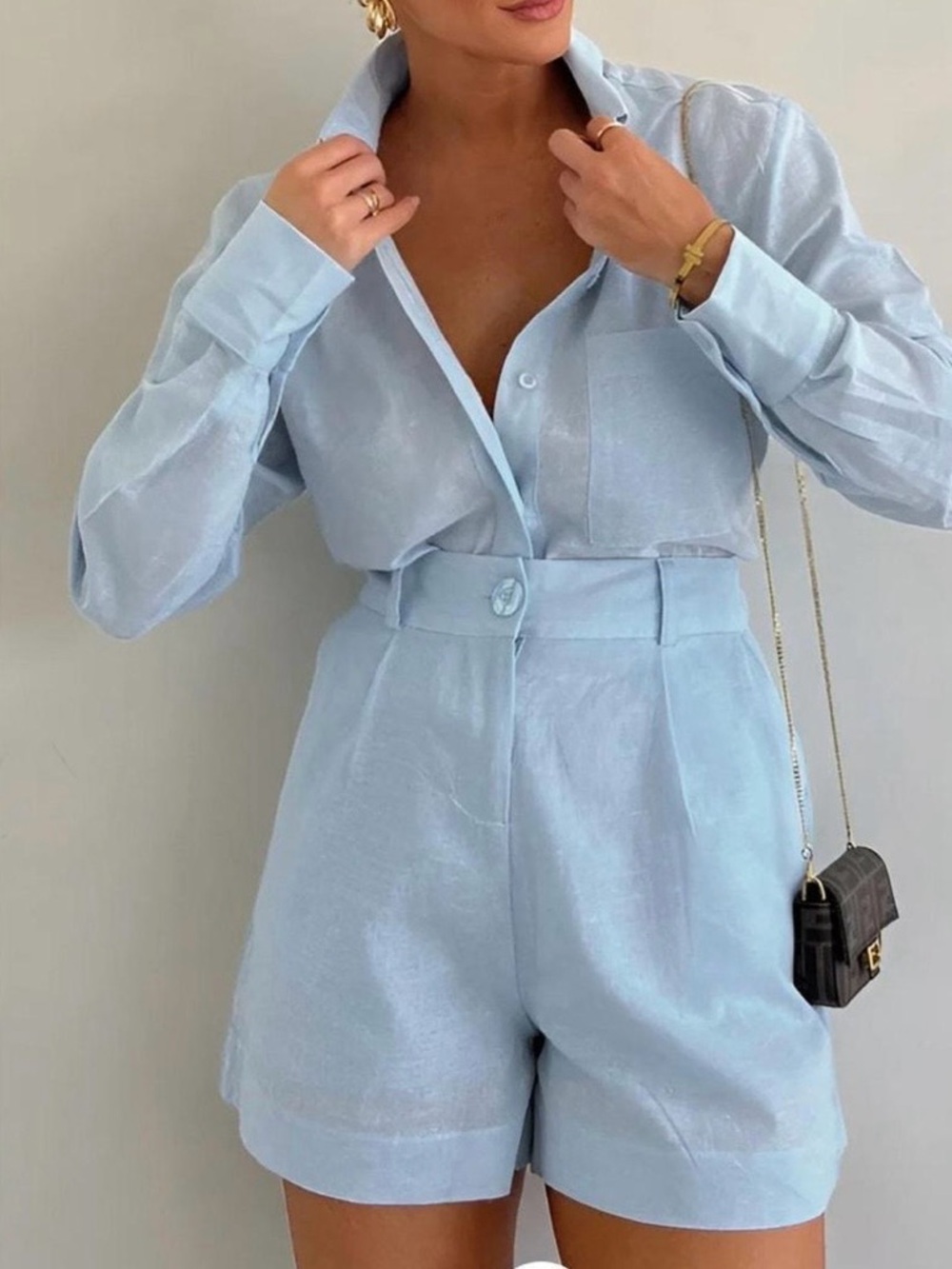 NWOT COMMENSE Light Blue Short Set -L